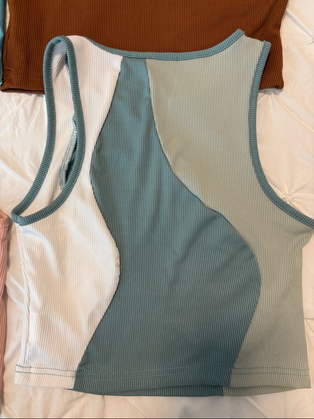 Colorblock Ribbed Tank Bundle - Blue/Teal, Coral, Brown, and Sage - Picture 8 of 11